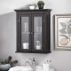 Glitzhome Wooden Wall Mounted Storage Cabinet with Glass Double Doors, Espresso