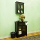 Glitzhome Wooden Wall Mounted Storage Cabinet with Glass Double Doors, Espresso