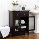 Glitzhome Wooden Free Standing Storage Cabinet with Drawer and Glass Double Doors, Espresso