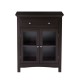 Glitzhome Wooden Free Standing Storage Cabinet with Drawer and Glass Double Doors, Espresso