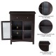 Glitzhome Wooden Free Standing Storage Cabinet with Drawer and Glass Double Doors, Espresso
