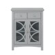 Glitzhome Wooden Free Standing Storage Cabinet with Glass Double Doors and Drawer, Gray