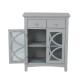 Glitzhome Wooden Free Standing Storage Cabinet with Glass Double Doors and Drawer, Gray