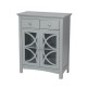 Glitzhome Wooden Free Standing Storage Cabinet with Glass Double Doors and Drawer, Gray