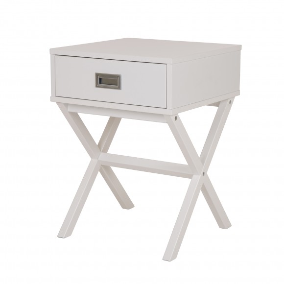 Glitzhome Wooden X-Shape Side Table With Drawer White