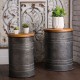 Glitzhome Rustic Galvanized Metal Storage Accent Table or Stool with Round Wood Lid,  Set of 2