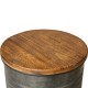 Glitzhome Rustic Galvanized Metal Storage Accent Table or Stool with Round Wood Lid,  Set of 2