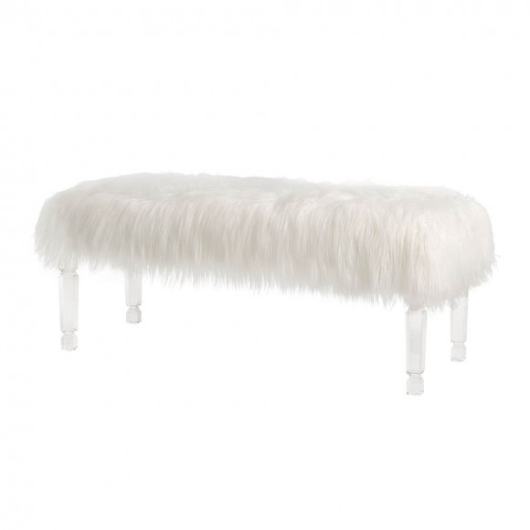 Glitzhome 44.88"L White Faux Fur Acrylic Bench with Acrylic Legs