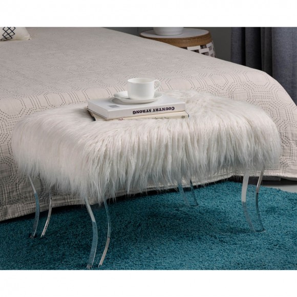 [OFFICIAL] Glitzhome 24.00"L White Faux Fur Upholstered Bench with Acrylic Legs