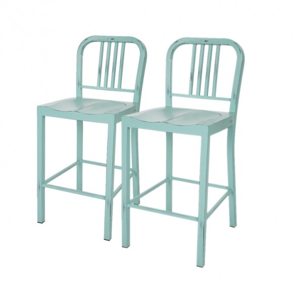 Official Glitzhome Vintage Light Blue Metal Counter Stool Set Of 2 Glitzhome Vintage Light Blue Metal Counter Bar Stool Set Of 2