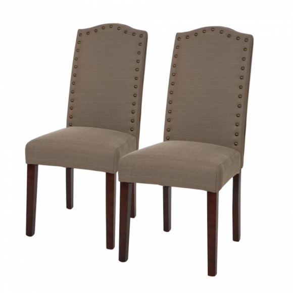 Glitzhome Tan Upholstered Dining Chairs With Studded Decoration, Set Of 2