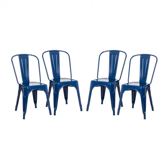 Glitzhome Navy Blue Vintage Stackable Metal Side Dining Chairs, Set Of 4