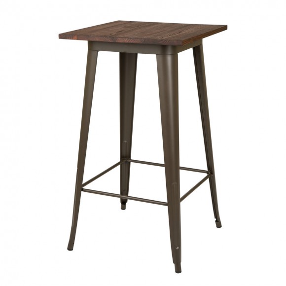 Glitzhome 41.34"H Steel Pub Bar Table with Square Solid Elm Wood Top
