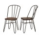 Glitzhome Industrial Steel Hairpin Leg Chair with Elm Wood Seat, Set of 2