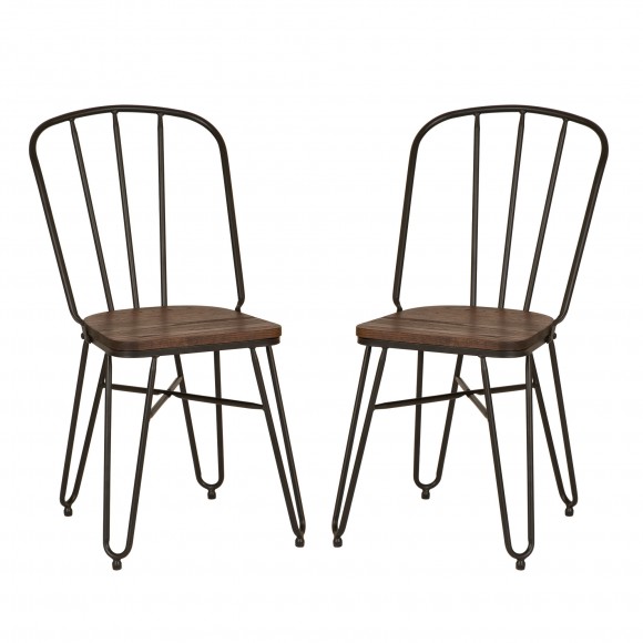 Glitzhome Industrial Steel Hairpin Leg Chair with Elm Wood Seat, Set of 2