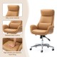 Glitzhome Adjustable High-Back Office Chair Executive Swivel Chair PU Leather, Camel