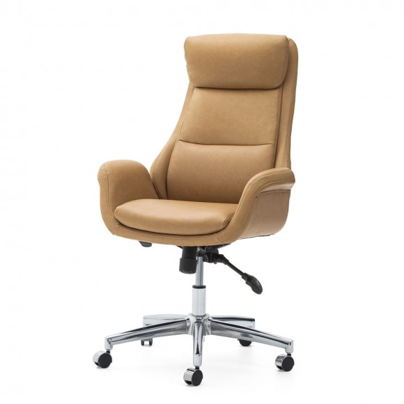 PU Leather Modern Mid-Back Office Chair Adjustable Swivel Soft