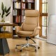 Glitzhome Adjustable High-Back Office Chair Executive Swivel Chair PU Leather, Camel