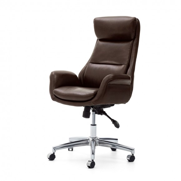 Glitzhome High-Back Adjustable Bonded Leather Executive Swivel Office Chair, Coffee