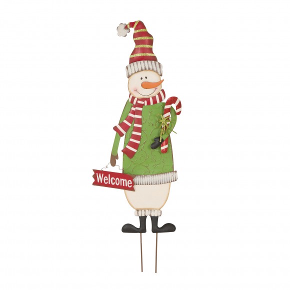 Glitzhome 36.02"H Metal Snowman Yard Stake or Standing Decor or Wall Décor (Three Functions)