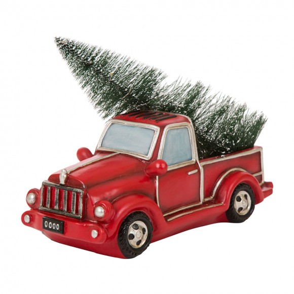 Glitzhome Christmas Table Decor Ornaments 12.52"L Red Truck With Lighted Tree