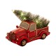 Glitzhome Christmas Table Decor Ornaments 12.52"L Red Truck With Lighted Tree