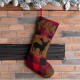 Glitzhome 19" Handmade Plaid Hooked Rug Reindeer Christmas Stocking