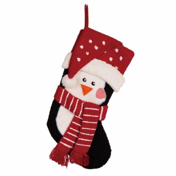 Glitzhome Hooked 3D Penguin Christmas Stocking, 1 Piece