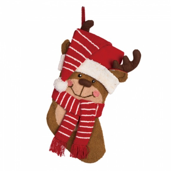 Glitzhome 19"L Handmade Hooked 3D Reindeer Christmas Stocking