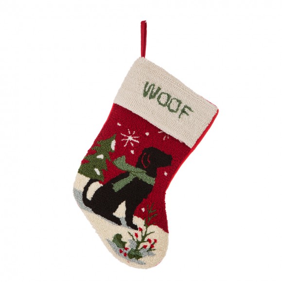 Glitzhome 19" Handmade Hooked Dog Christmas Stocking