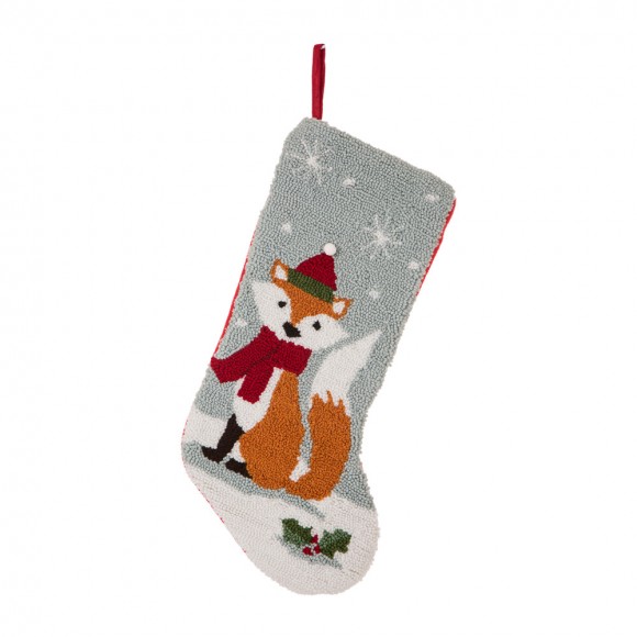 Glitzhome 19 Inch Handmade Hooked Fox Christmas Stocking