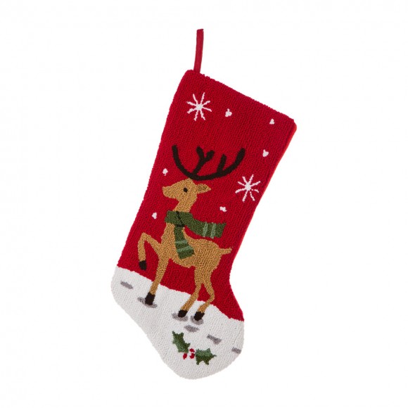 Glitzhome 19 Inch Handmade Hooked Reindeer Christmas Stocking