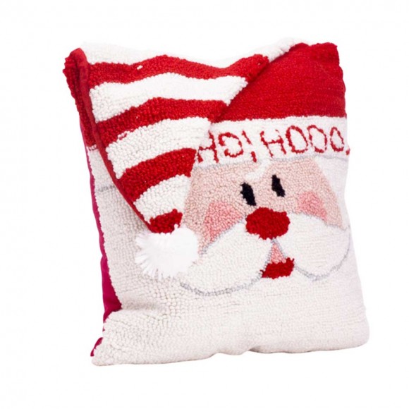 Glitzhome 14" x 14" Handmade Hooked Santa Christmas Throw Pillow