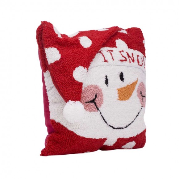 Glitzhome 14 in. H Christmas Hooked 3D Santa and Snowman Pillow