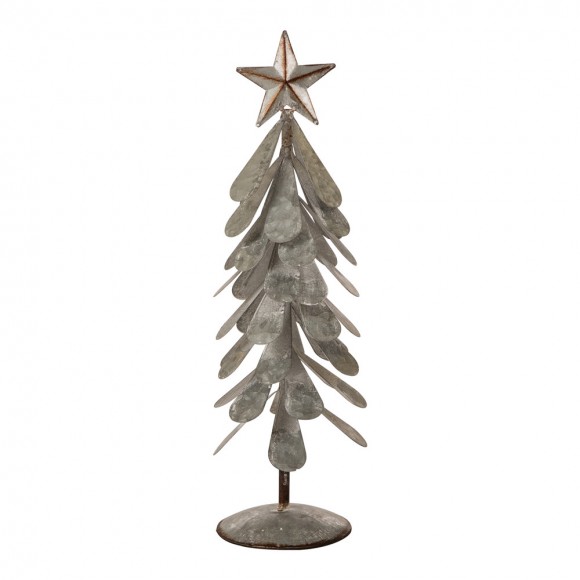 Glitzhome Iron Galvanized Christmas Tree Table Decor, 18"H