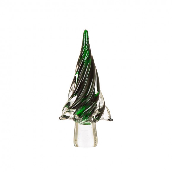 Glitzhome 11.61"H Green Striped Table Decor Glass Christmas Tree