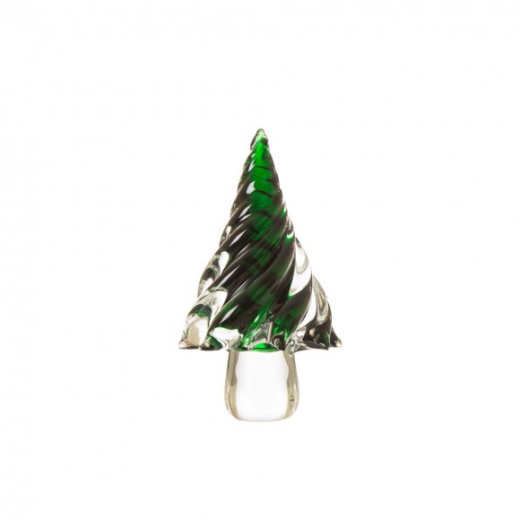 Glitzhome Striped Table Decor Glass Christmas Tree, 7.9" H, Green