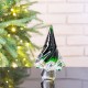 Glitzhome Striped Table Decor Glass Christmas Tree, 7.9" H, Green