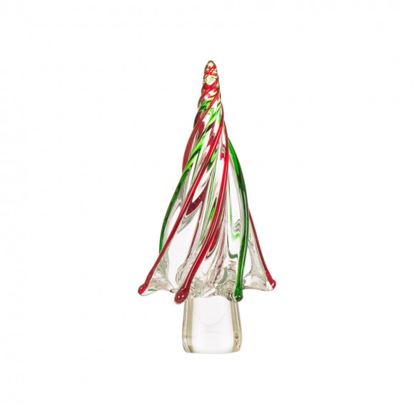 Glitzhome 11.61"H Red/Green Table Decor Striped Glass Christmas Tree