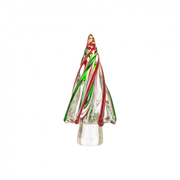 Glitzhome 9.8"H Red/Green Striped Table Decor Glass Christmas Tree