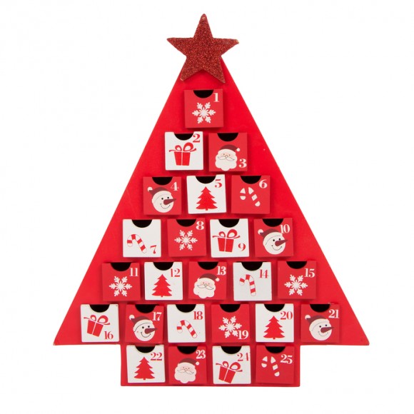 Official Glitzhome Handcrafted Wooden Tree Count Down Advent Glitzhome Handcrafted Wooden Tree Countdown Advent Calendar With Drawer Red