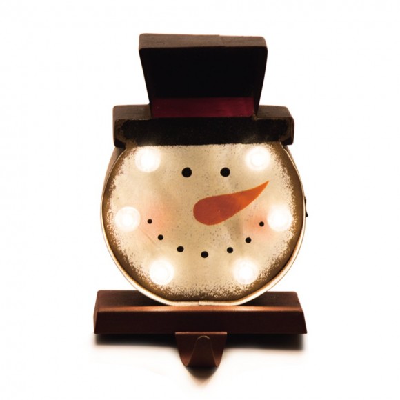 Glitzhome 7.48" Marquee LED Lighted Snowman Head Christmas Stocking Holder Battery Operated