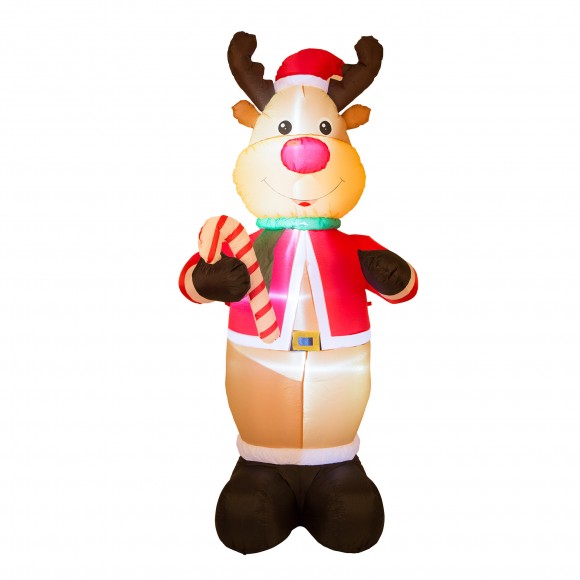 Glitzhome 8ft Lighted Inflatable Reindeer Holding Candy Cane Decor