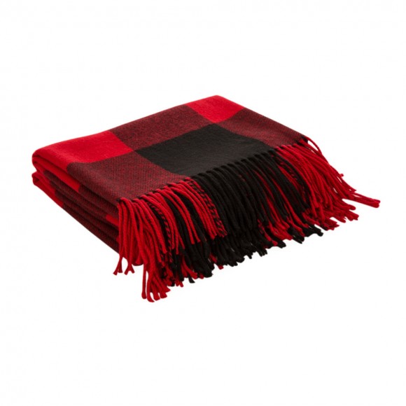 Glitzhome Plaid Check Tassel Throw Blanket, 50" x 60", Red