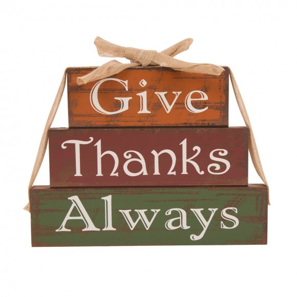 Glitzhome Handcrafted Wooden "Give Thanks" Block Set