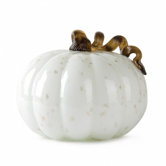 Glitzhome 7.09"H Hand Blown Golden/White Glass Pumpkin Decor