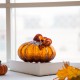 Glitzhome 6.69"L Hand Blown Amber Crackle Glass Pumpkin Decor