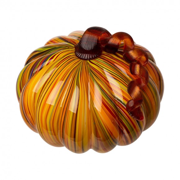 Glitzhome 4.21"H Hand Blown Multi-Striped Glass Pumpkin Decor