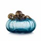 Glitzhome 6.69"D Hand Blown Blue Glitter Glass Pumpkin Decor