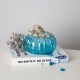 Glitzhome 5.51"D Hand Blown Blue Glitter Glass Pumpkin Decor